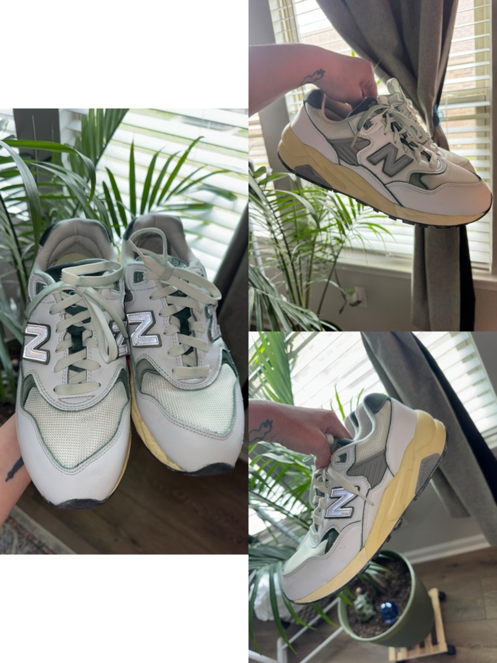 New Balance Cream, Sage & Yellow Retro Runner Sneakers